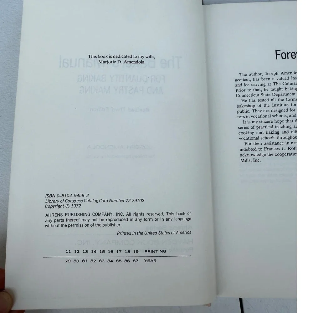The Bakers' Manual Joseph Amendola Quantity Baking Pastry Revised 3rd Ed 1972